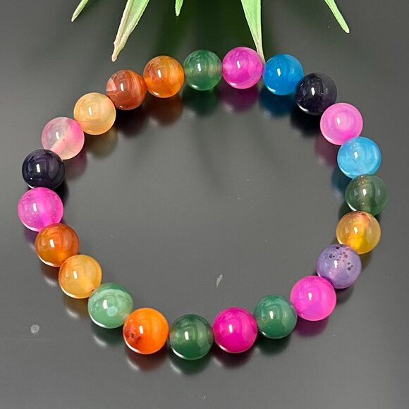 Jewelry - Multicolor Agate 8mm Natural Stone Beads Stretchable Bracelet
